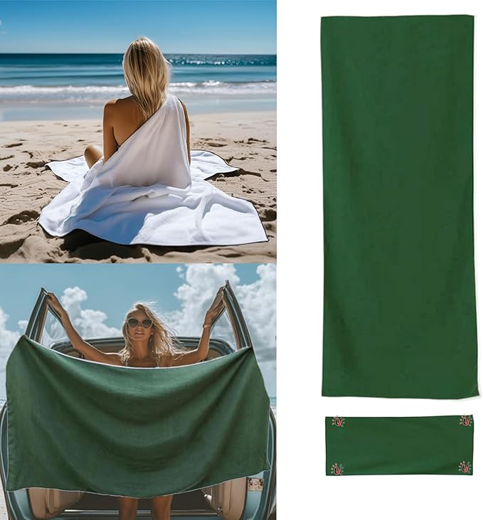 Green magnetic quick-dry beach towel