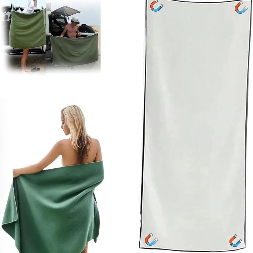 Magnetic quick-dry beach towel with secure wrap closure