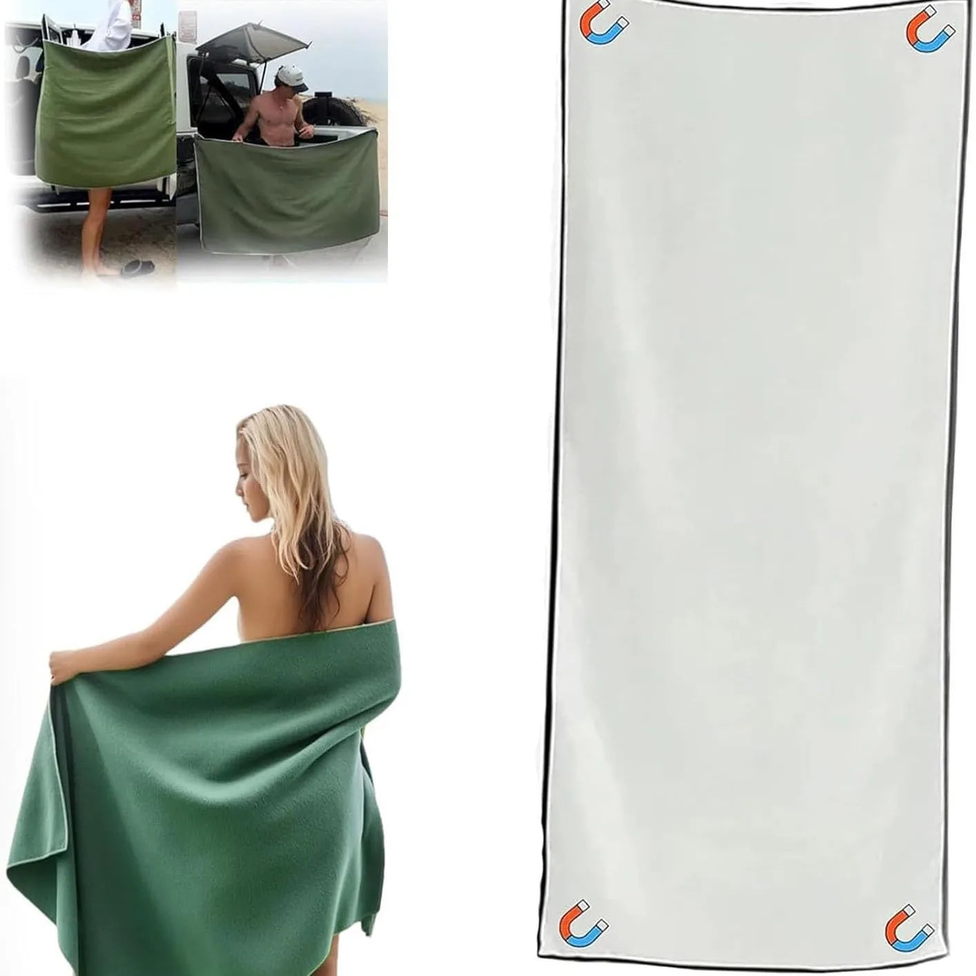 Magnetic quick-dry beach towel with secure wrap closure