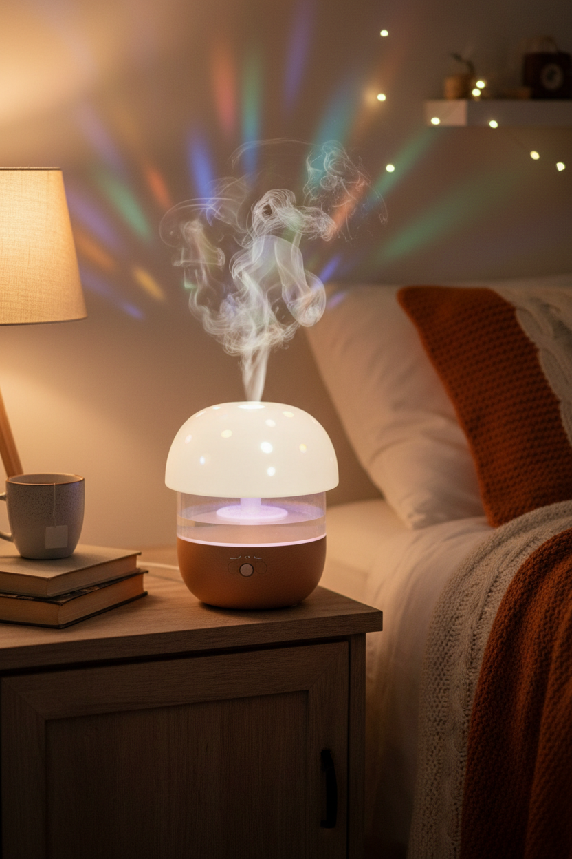 Aesthetic Mushroom Humidifier & Night Light - Mini Cool Mist USB Diffuser